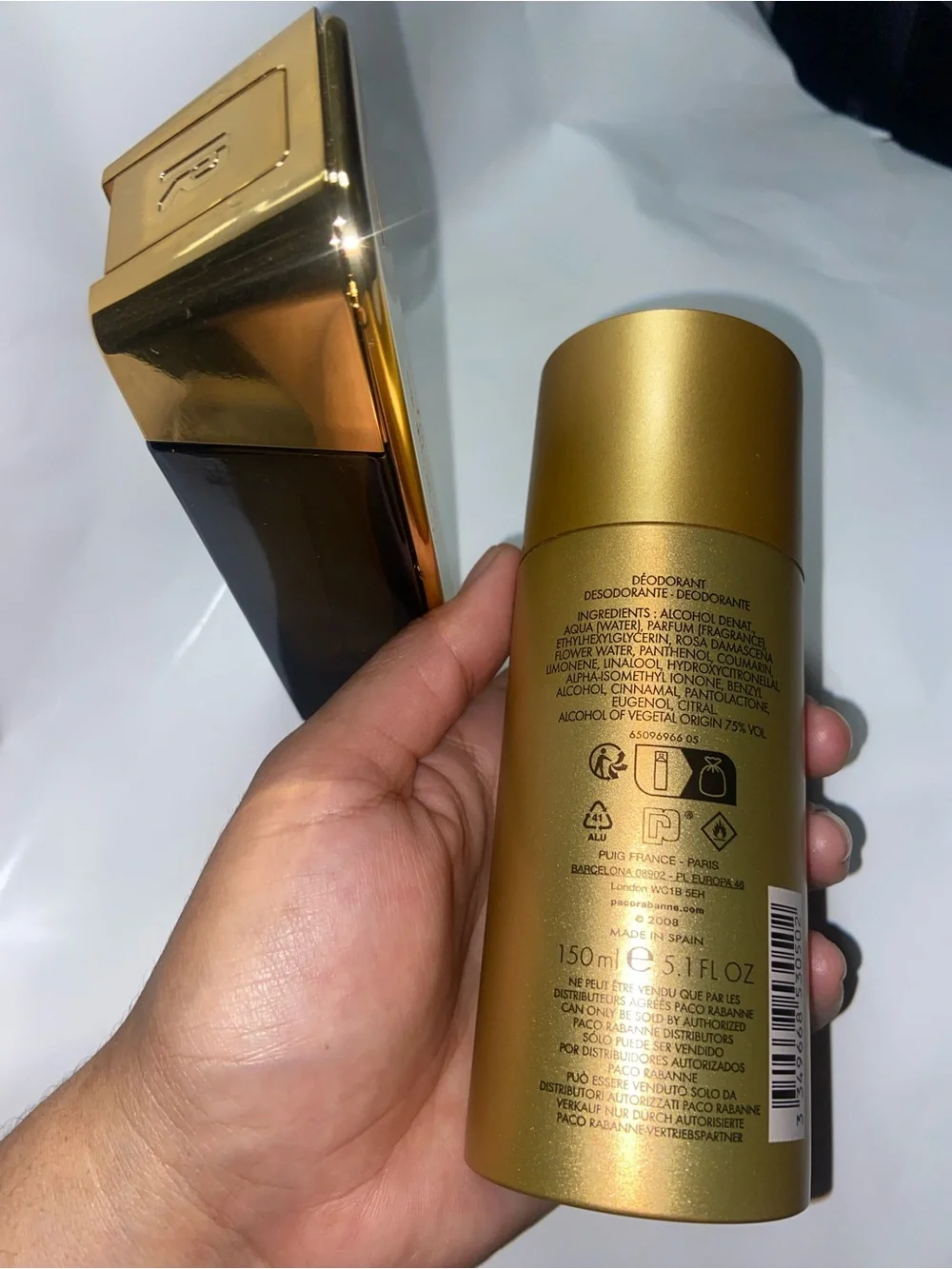 Paco Rabanne 1 Million Men's Gold Bottle and Deodorant Set